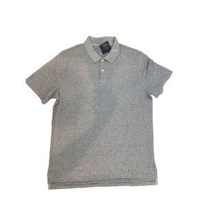 St Johns Bay Mens Grey Navy Striped Polo Shirt Short Sleeve Medium NWT